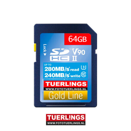 Tuerlings Gold Line 64GB V90 SDXC – class 10 – 280MB/s read – 240MB/s write