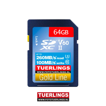 Tuerlings Gold Line  64GB V60 SDXC – class 10 – 260MB/s read – 100MB/s write